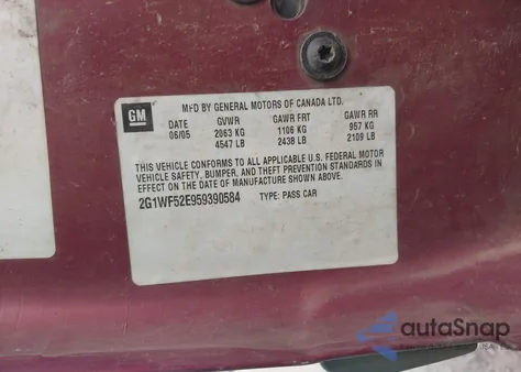 2005 Chevrolet Impala from USA, damaged, VIN 2G1WF52E959390584